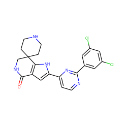 O=C1NCC2(CCNCC2)c2[nH]c(-c3ccnc(-c4cc(Cl)cc(Cl)c4)n3)cc21 ZINC000071331889