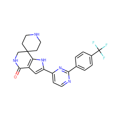 O=C1NCC2(CCNCC2)c2[nH]c(-c3ccnc(-c4ccc(C(F)(F)F)cc4)n3)cc21 ZINC000071341330