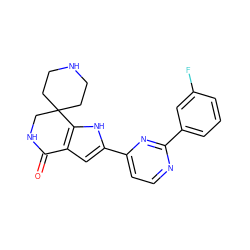 O=C1NCC2(CCNCC2)c2[nH]c(-c3ccnc(-c4cccc(F)c4)n3)cc21 ZINC000071333222