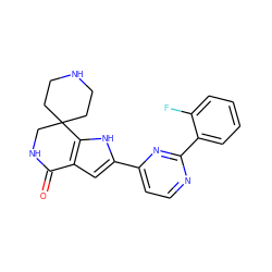 O=C1NCC2(CCNCC2)c2[nH]c(-c3ccnc(-c4ccccc4F)n3)cc21 ZINC000071333933