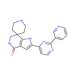 O=C1NCC2(CCNCC2)c2[nH]c(-c3ccnc(-c4cccnc4)n3)cc21 ZINC000071332063