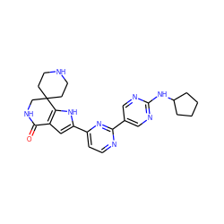 O=C1NCC2(CCNCC2)c2[nH]c(-c3ccnc(-c4cnc(NC5CCCC5)nc4)n3)cc21 ZINC000071340545