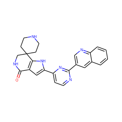 O=C1NCC2(CCNCC2)c2[nH]c(-c3ccnc(-c4cnc5ccccc5c4)n3)cc21 ZINC000071333600