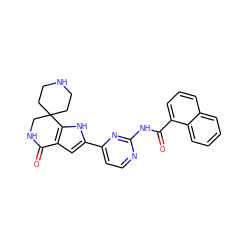 O=C1NCC2(CCNCC2)c2[nH]c(-c3ccnc(NC(=O)c4cccc5ccccc45)n3)cc21 ZINC000073219115