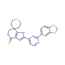 O=C1NCC2(CCOCC2)c2[nH]c(-c3ccnc(-c4ccc5c(c4)OCO5)n3)cc21 ZINC000071332844