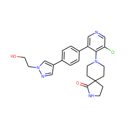 O=C1NCCC12CCN(c1c(Cl)cncc1-c1ccc(-c3cnn(CCO)c3)cc1)CC2 ZINC000653846581