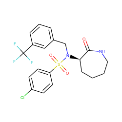 O=C1NCCCC[C@H]1N(Cc1cccc(C(F)(F)F)c1)S(=O)(=O)c1ccc(Cl)cc1 ZINC000028957714