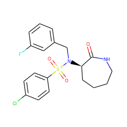 O=C1NCCCC[C@H]1N(Cc1cccc(F)c1)S(=O)(=O)c1ccc(Cl)cc1 ZINC000028957701