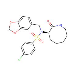 O=C1NCCCCC[C@H]1N(Cc1ccc2c(c1)OCO2)S(=O)(=O)c1ccc(Cl)cc1 ZINC000029129464