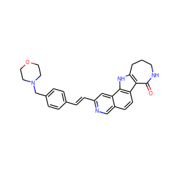 O=C1NCCCc2[nH]c3c(ccc4cnc(/C=C/c5ccc(CN6CCOCC6)cc5)cc43)c21 ZINC000072110193