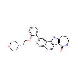 O=C1NCCCc2[nH]c3c(ccc4cnc(-c5ccccc5OCCN5CCOCC5)cc43)c21 ZINC000072109025