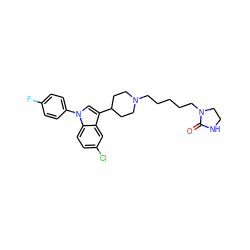 O=C1NCCN1CCCCCN1CCC(c2cn(-c3ccc(F)cc3)c3ccc(Cl)cc23)CC1 ZINC000013452499