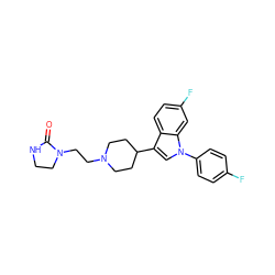 O=C1NCCN1CCN1CCC(c2cn(-c3ccc(F)cc3)c3cc(F)ccc23)CC1 ZINC000013731171