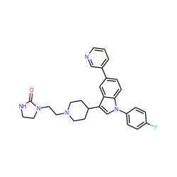 O=C1NCCN1CCN1CCC(c2cn(-c3ccc(F)cc3)c3ccc(-c4cccnc4)cc23)CC1 ZINC000013493014