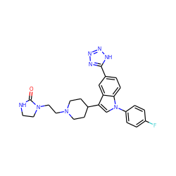 O=C1NCCN1CCN1CCC(c2cn(-c3ccc(F)cc3)c3ccc(-c4nnn[nH]4)cc23)CC1 ZINC000013493015