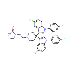 O=C1NCCN1CCN1CCC(c2cn(-c3ccc(F)cc3)c3ccc(Cl)cc23)(c2cn(-c3ccc(F)cc3)c3ccc(Cl)cc23)CC1 ZINC000049600164