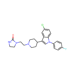 O=C1NCCN1CCN1CCC(c2cn(-c3ccc(F)cc3)c3ccc(Cl)cc23)CC1 ZINC000000538337