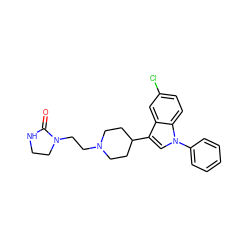 O=C1NCCN1CCN1CCC(c2cn(-c3ccccc3)c3ccc(Cl)cc23)CC1 ZINC000013489954