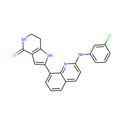 O=C1NCCc2[nH]c(-c3cccc4ccc(Nc5cccc(Cl)c5)nc34)cc21 ZINC000222369527