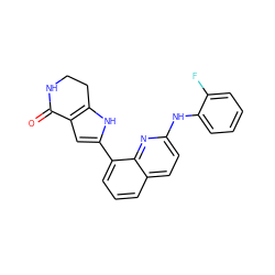 O=C1NCCc2[nH]c(-c3cccc4ccc(Nc5ccccc5F)nc34)cc21 ZINC000222372206