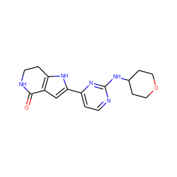 O=C1NCCc2[nH]c(-c3ccnc(NC4CCOCC4)n3)cc21 ZINC001772605684