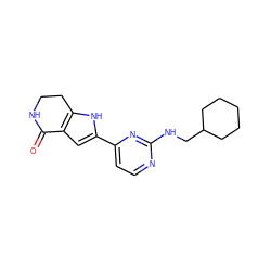 O=C1NCCc2[nH]c(-c3ccnc(NCC4CCCCC4)n3)cc21 ZINC000028970783