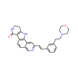 O=C1NCCc2[nH]c3c(ccc4cnc(/C=C/c5cccc(CCN6CCOCC6)c5)cc43)c21 ZINC000072107490