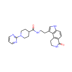 O=C1NCCc2c1ccc1[nH]cc(CCNC(=O)C3CCN(c4ncccn4)CC3)c21 ZINC000043079478