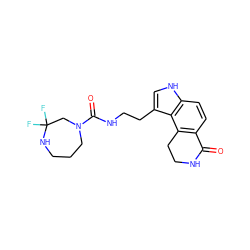 O=C1NCCc2c1ccc1[nH]cc(CCNC(=O)N3CCCNC(F)(F)C3)c21 ZINC000043080436