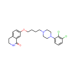 O=C1NCCc2ccc(OCCCCN3CCN(c4cccc(Cl)c4Cl)CC3)cc21 ZINC000095552743