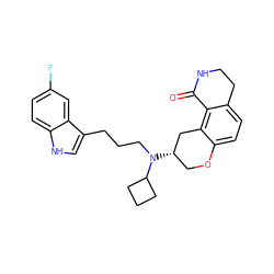 O=C1NCCc2ccc3c(c21)C[C@@H](N(CCCc1c[nH]c2ccc(F)cc12)C1CCC1)CO3 ZINC000034841823