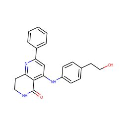 O=C1NCCc2nc(-c3ccccc3)cc(Nc3ccc(CCO)cc3)c21 ZINC000116989640