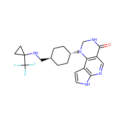 O=C1NCN([C@H]2CC[C@H](CNC3(C(F)(F)F)CC3)CC2)c2c1cnc1[nH]ccc21 ZINC001772617513