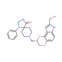 O=C1NCN(c2ccccc2)C12CCN(C[C@H]1COc3ccc4[nH]c(CO)cc4c3O1)CC2 ZINC000013726419