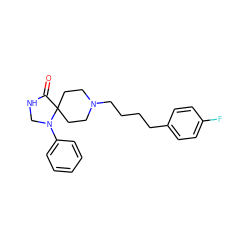 O=C1NCN(c2ccccc2)C12CCN(CCCCc1ccc(F)cc1)CC2 ZINC000005162429