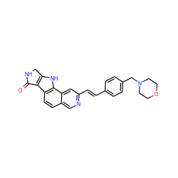 O=C1NCc2[nH]c3c(ccc4cnc(/C=C/c5ccc(CN6CCOCC6)cc5)cc43)c21 ZINC000072110418