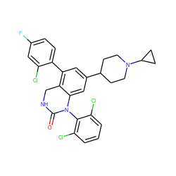 O=C1NCc2c(-c3ccc(F)cc3Cl)cc(C3CCN(C4CC4)CC3)cc2N1c1c(Cl)cccc1Cl ZINC000026669985