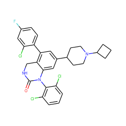 O=C1NCc2c(-c3ccc(F)cc3Cl)cc(C3CCN(C4CCC4)CC3)cc2N1c1c(Cl)cccc1Cl ZINC000026675160