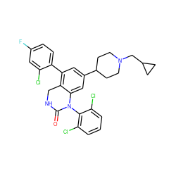 O=C1NCc2c(-c3ccc(F)cc3Cl)cc(C3CCN(CC4CC4)CC3)cc2N1c1c(Cl)cccc1Cl ZINC000026666268