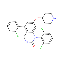 O=C1NCc2c(-c3ccccc3Cl)cc(OC3CCNCC3)cc2N1c1c(Cl)cccc1Cl ZINC000013487119