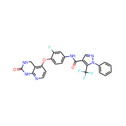 O=C1NCc2c(Oc3ccc(NC(=O)c4cnn(-c5ccccc5)c4C(F)(F)F)cc3F)ccnc2N1 ZINC000205493460