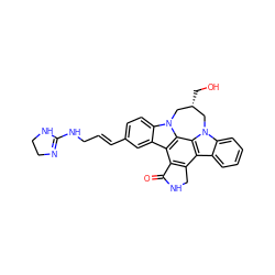 O=C1NCc2c1c1c3cc(/C=C/CNC4=NCCN4)ccc3n3c1c1c2c2ccccc2n1C[C@@H](CO)C3 ZINC000028819605