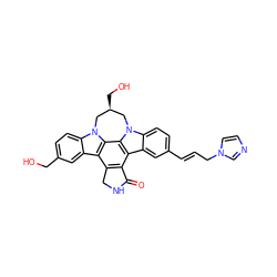 O=C1NCc2c1c1c3cc(/C=C/Cn4ccnc4)ccc3n3c1c1c2c2cc(CO)ccc2n1C[C@@H](CO)C3 ZINC000028819627