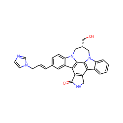 O=C1NCc2c1c1c3cc(/C=C/Cn4ccnc4)ccc3n3c1c1c2c2ccccc2n1C[C@@H](CO)C3 ZINC000028819597