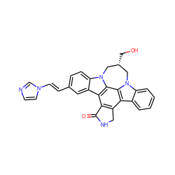 O=C1NCc2c1c1c3cc(/C=C/n4ccnc4)ccc3n3c1c1c2c2ccccc2n1C[C@@H](CO)C3 ZINC000028819593