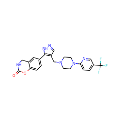 O=C1NCc2cc(-c3[nH]ncc3CN3CCN(c4ccc(C(F)(F)F)cn4)CC3)ccc2O1 ZINC000144017062