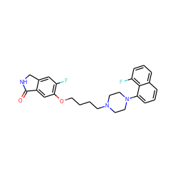 O=C1NCc2cc(F)c(OCCCCN3CCN(c4cccc5cccc(F)c45)CC3)cc21 ZINC000043194099