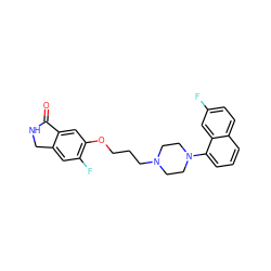 O=C1NCc2cc(F)c(OCCCN3CCN(c4cccc5ccc(F)cc45)CC3)cc21 ZINC000043194098