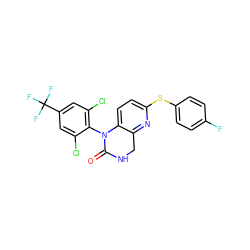 O=C1NCc2nc(Sc3ccc(F)cc3)ccc2N1c1c(Cl)cc(C(F)(F)F)cc1Cl ZINC000027319547