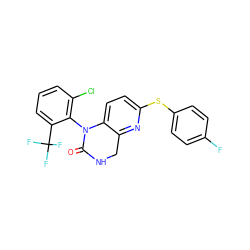 O=C1NCc2nc(Sc3ccc(F)cc3)ccc2N1c1c(Cl)cccc1C(F)(F)F ZINC000027315366